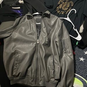 Mens L faux leather jacket with hood